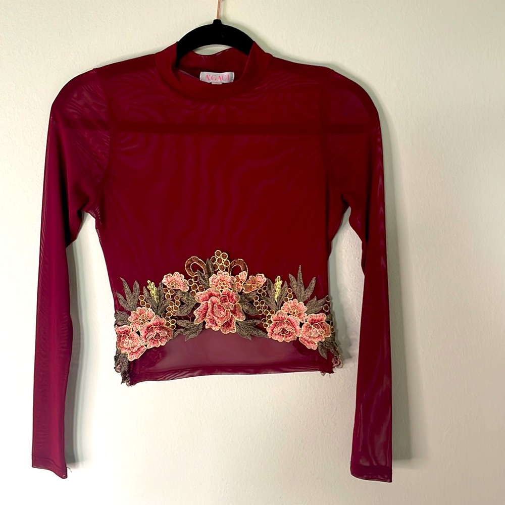 Maroon and Gold Floral Top